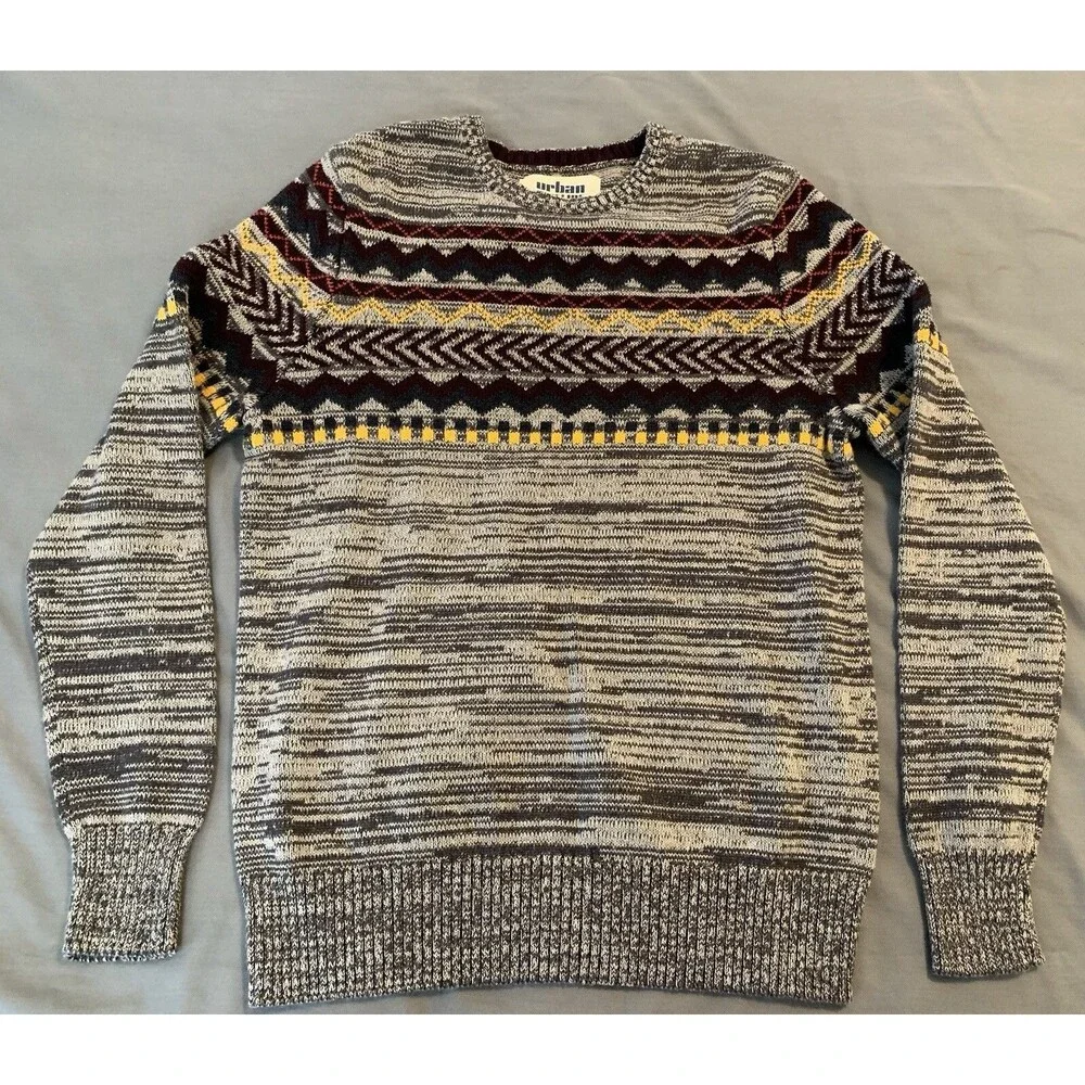 Urban Pipeline Sweater Men's Large‎ Gray/Multicolor Striped Cotton Blend